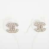 Chanel Coco Logo Rhinestone Silver Stud Earrings Costume Jewellery